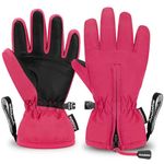 Andake Kids Ski Gloves Ages 2-10 Waterproof Winter Snow Gloves Warm Easy-to-Wear with Zippers for Children Unisex Boys and Girls Pink,2-4Y