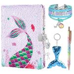 WERNNSAI Mermaid Diary for Girls - Sequin Journal kit for Girls Gift with A5 Kids Notebook Bracelet Key Chain Pen for Drawing Writing Diary with Lock Birthday Christmas Gifts for Girls 6-12