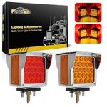 Partsam Pair Truck Trailer 52 LED Red/Amber Square Double Face Pedestal Fender Stop Turn Tail Lights Three Stud Mount Bezel Visor Waterproof Replacement for Peterbilt/Kenworth/Freightliner Trucks