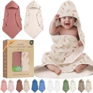 infancie Organic Cotton Muslin Baby Hooded Towels - 32x32 Inch, 2 Pack Newborn Bath Towels for Boys & Girls, Soft & Absorbent Bath Set (Pink/Floral)