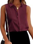 Zeagoo Women's Blouses Sleeveless Work Shirt Button Down Tank Tunic Top Office Wear Wine Red