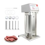 CLIVIA Commercial Electric Sausage Stuffer, Stainless Steel 15L/30LB Vertical Sausage Mader with 5 S/S Tubes, Electric Sausage Stuffer Maker for Home and Commercial Kitchens