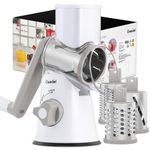 Geedel Rotary Cheese Grater, Vegetable Slicer, Kitchen Grater for Fast and Easy Cutting, Rotary Drum Grater Ideal for Cheese, Veg, Nuts, Chocolate, etc. (3 Blades) White Grey, 10.24 x 4.92 x 9.37in