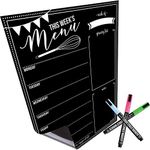 Magnetic Dry Erase Menu Board for Fridge: with Bright Neon Chalk Markers - 16x12" - Weekly Meal Planner Blackboard and Grocery List Notepad for Kitchen Refrigerator - Whiteboard Chalkboard Magnet