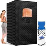 Sauna Tent for Home Infrared Sauna Box for Relaxation Detoxification, Portable Steam Sauna Room with Steamer, Remote Control, Folding Chair, 9 Levels (Black)