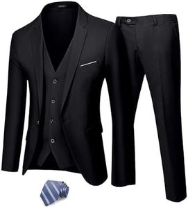 MYS Men's Blazer Vest Pants Set, Solid Party Wedding Dress, One Button Jacket Waistcoat and Trousers, 3 Piece Slim Fit Suit with Tie Black