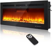 Zstar 60" Electric Fireplace Recessed and Wall Mounted with Remote Control, 750-1500W Fireplace Heater with Timer, Thermostat, Low Noise, Adjustable Flame Color, Speed & Brightness, Log & Crystals