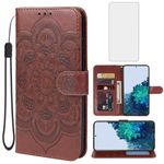 Bohefo Case for Galaxy S22 Case, Samsung S22 SM-S901U Wallet Case with Tempered Glass Screen Protector, Mandala Leather Flip Credit Card Holder Stand Phone Cover for Samsung Galaxy S22 5G Brown