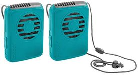 O2COOL Battery Powered Deluxe Necklace Fan For Personal Cooling With Adjustable Lanyard (Teal) 2 Pack