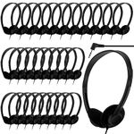 Yunsailing 30 Pack Class Set Headphones for Kids Students School Earphones on Ear Bulk Classroom Headsets Adjustable with 3.5 mm Jack for Children Boys Girls Adults, Individually Wrapped, Black