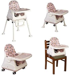 LuvLap 4 in1 High Chair for Baby/Kids, Toddler Feeding Booster Seat with Wheels, 3 Height adjustments, with Cushion, 6 month to 3 years, Portable (Pink)