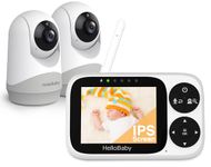 HelloBaby Video Baby Monitor with 2 Cameras and Night Vision, 3.2" IPS Screen Baby Camera Monitor No WiFi, VOX Temperature Display, Pan-Tilt-Zoom, 2 Way Talk, Lullaby Feeding Alarm and 1000ft Range