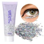 URAQT Body Glitter Gel, 50ml Holographic Mermaid Sequins Glitter Chunky Cosmetic Glitter Face and Body Gel, Sparkling Festival Party Lotion Glitter for Face Body Eye Hair Nail DIY Art (Silver)