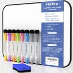 Nicpro Dry Erase Whiteboard A4, Magnetic Double Sided 9 x 12 inch White Board with Black Border, Including 8 Water-Based Pens and 1 Eraser for Kid Writing & Drawing, Home, Classroom Use