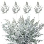 60 Pcs Christmas Artificial Faux Cedar Branches Artificial Green Cedar Sprigs Artificial Pine Branches Faux Cedar Garland Christmas Picks for Xmas Holiday Wedding Home Wreath (Snowy Style)