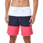 Nautica Men's Standard Quick Dry Classic Logo Tri-Block Series Swim Trunk, Melon Berry, Small