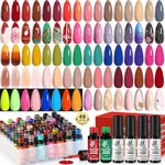 Lavender Violets 49 PCS Gel Nail Polish Set, 45 Colors Christmas Glow in the Dark Gel Polish with Base Coat Glossy and Matte Gel Top Coat Red Brown Glitter Jelly Nude Polish Gifts for Women