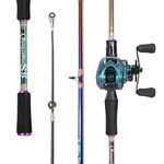 Sougayilang Baitcasting Fishing Combo, 2-section Colorful Poratble Light Weight Fishing Rod with Super Smooth Baitcaster Fishing Reel for Freshwater Saltwater-2.1Q-R