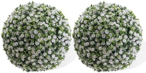 20.8" Artificial Topiary Balls 2PCS, Flower Topiary Ball Decorative Balls for Outdoor Patio Garden and Indoor, Wedding Decoration, White