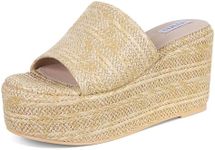 CYNLLIO Womens Wedges Slide Sandals Slip on Open Toe Platform Sandals Summer Espadrilles Sandals Beach Shoes Outdoor High Heel Slippers, 1natural, 9