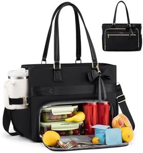 LOVEVOOK Lunch Tote Bag for Women, Insulated Lunch Bag, Large Capacity Teacher Nurse Bag for Work with Large Cup Holder Water Resistant, Womens Crossbody Handbags fit 17.3 Inch Laptop, Black