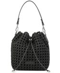 Woven bucket Bag For Women, Small Woven Hollow Out Handbag Silky-Soft Hollow fabric Travel Purse and hobo bag, Black, S