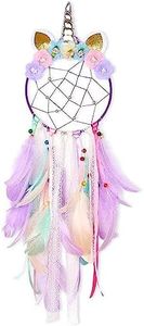 Unicorn Dream Catchers for Kids, Colorful Feather and Flower Dream Catchers, Handmade Dream Catchers for Girls Kids, Bedroom Wall Hanging Decorations (Purple)