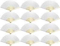 Woohome 12 PCS Folding Fans White Paper Hand Fan Bamboo Fan for Dancing, Part, Picnic, Wedding Party Gift, Guest Favour Wedding Decoration (White)