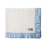 The Wool Company Satin Bound Merino Baby Blanket Soft Blue - 100% Merino Wool with Soft Blue Satin Ribbon Trim 100 x 120 cm - Made in England