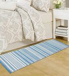 MDZ® Hand Woven 100% Cotton Designer Striped Rug, Bed Side Runner for Bedroom, Living Room, Passage, Style - Modern, Size - 45 x 130 cm | Eco Friendly (Turquoise White)