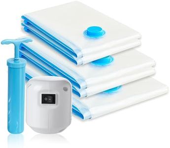 Geoyien Bolsas vacio ropa, 5 Piezas Bolsas al vacio ropa, Vacuum storage bags, con bomba de vacío eléctrica y manual, compresión rápida, flexible y sin fugas de aire, para ropa, edredones (3 Tallas)
