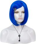 Morticia Short Straight Blue Women Bob Full Bang Kids Wig with Gold Dragonfly Hairpin (Adult 2)