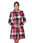 CHKOKKO Winter Wear Single Breasted Checked Long Coat for Women DarkPink L