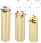 Tacsal 3PCS Large Cylinder Stands for Party, Pack of 3 foldable Cardboard Cylinder Tables Cake Stands, 31.5+23.6+15.7inch Round Cylinder Pedestal Stands for Birthday Event Centerpieces Decor, Wedding Table Display, Milky