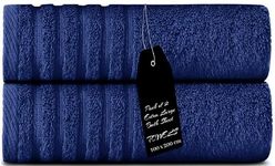 2x Luxurious Jumbo Bath Sheet Ultra Soft and Highly Absorbent, 100% Combed Ring-Spun Cotton Thick Large Bathroom Towels 100 x 200 CM (BLUE)