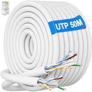 Cable Ethernet 50 Metros, Cat 6 Cable de Red Bobina Exterior Sin Blindaje UTP Cable a Granel Cable Rj45 Gigabit Blanco Cable LAN Alta Velocidad Cable Internet 250MHz 1Gbps Cable de Instalación