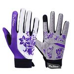 DuShow Cycling Gloves Women Full Finger Mountain Bike Riding Biking Gloves for Women Touchscreen Gel Padded Bicycle Gloves Motorcycle Cycle Gym Sport Workout Training Outdoor Gloves(Purple Floral,M)