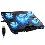 KLIM Cyclone Laptop Cooling Pad - NEW 2023 - 5 Fans Cooler - No More Overheating - Increases PC Performance and Life Expectancy - Ventilated Support for Laptop PS5 and PS4 - Blue