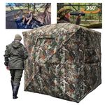 FUNHORUN Hunting Blind with Floor Mat, 360 Degree See Through Ground Blind for Deer/Turkey Hunting, 2/3 Person Pop Up Camouflage Tent with Carrying Bag
