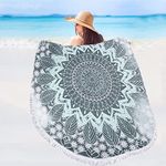 Violet Mist Mandala Indian Round Large Beach Towel Absorbent Soft Quick Dry Microfiber Novelty Yoga Rug Mat Free Throw Tapestry Blanket Women Girls 60 Inches (Gray Sky)