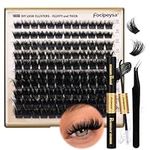 Eyelash Extension Kit Thick Lash Clusters Kit 10-18mm Fluffy Clusters Lashes 180D Individual Eyelashes Kit with Lash Bond, Lash Remover, Lash Applicator DIY Lash Extension for Beginners (180D-D Curl)