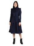 CHKOKKO Winter Wear Single Breasted Long Coat for Women Navy 2XL