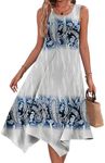 HOTOUCH Summer Dresses for Women 2024 Round Neck Floral Swing Beach Dress Casual Party A Line Sundress with Pocket Tribal Print XX-Large