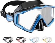 CRESSI Liberty Triside Mask - Panoramic 3 Glass Mask for Diving and Snorkelling, Black/ Sapphire, One Size, Unisex Adult