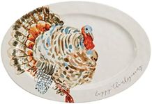 Mud Pie Watercolor Turkey Platter, White, 14"" x 20 1/2"