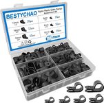 BESTYCHAO 180pcs Nylon R-Type Cable Clips, Plastic Cable Clamp Assortment Kit for Wire, Electrical Cable, Conduit(Black)