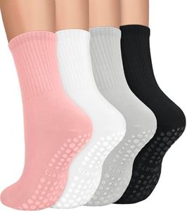 yeuG Grip Socks for Women Pilates Socks with Grips Open Top Non Slip Grippy Socks for Yoga, Barre, Lagree, Pregnancy, Zumba, A01-black/Dark Grey/Pink/Light Gray, Small-Medium