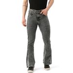 PARIS HAMILTON Men Bootcut Fit Color Blocked Bellbottom Heavy Fade Two Tone Stretchable Denim Jeans Metaillic Grey 38"