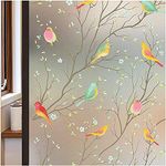 Lifetree Stained Glass Window Film Privacy：Frosted Film for Glass Windows Self Adhesive Opaque Decorative Bird Patterned Vinyl Privacy Films for Bathroom and Door (Frosted, 44.5 * 300cm)