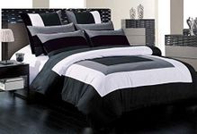 Luxton Amore Black White Quilt Cover Set, Queen Size 3pcs Bordered Hotel-Style Pattern Doona Cover Set (Queen)